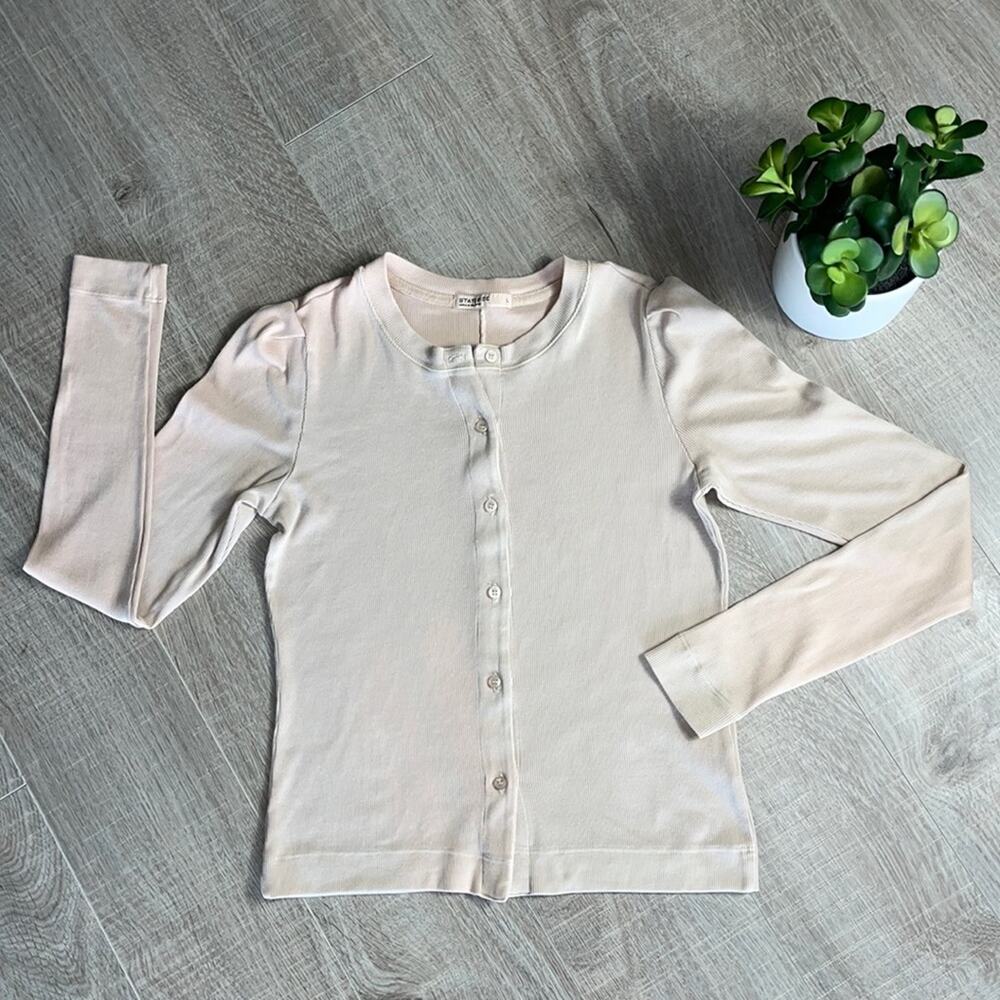 STATESIDE Blush Pink Beige Swirl Button Front Ribbed Cardigan Women’s Size Large